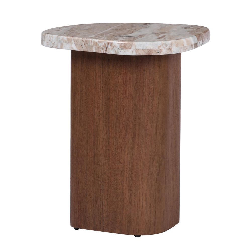 Solstice River Brown Marble Side Table - Walnut