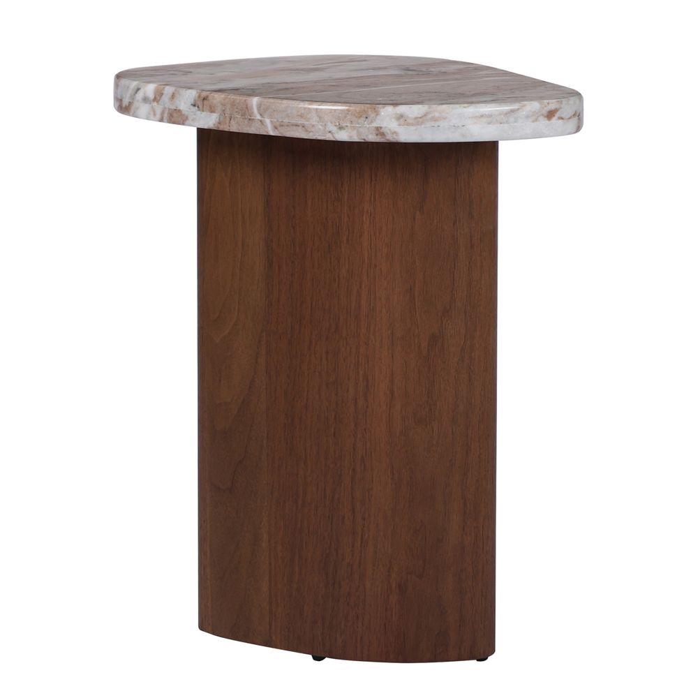 Solstice River Brown Marble Side Table - Walnut