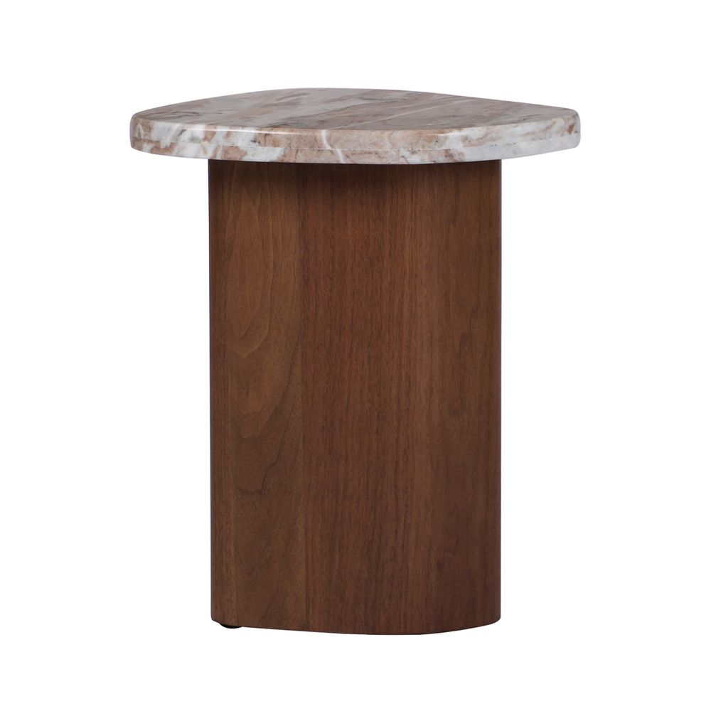 Solstice River Brown Marble Side Table - Walnut
