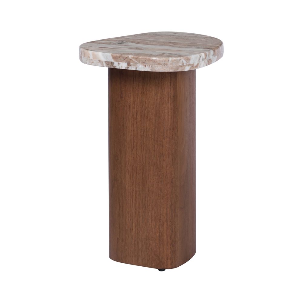 Solstice River Brown Marble Side Table - Walnut