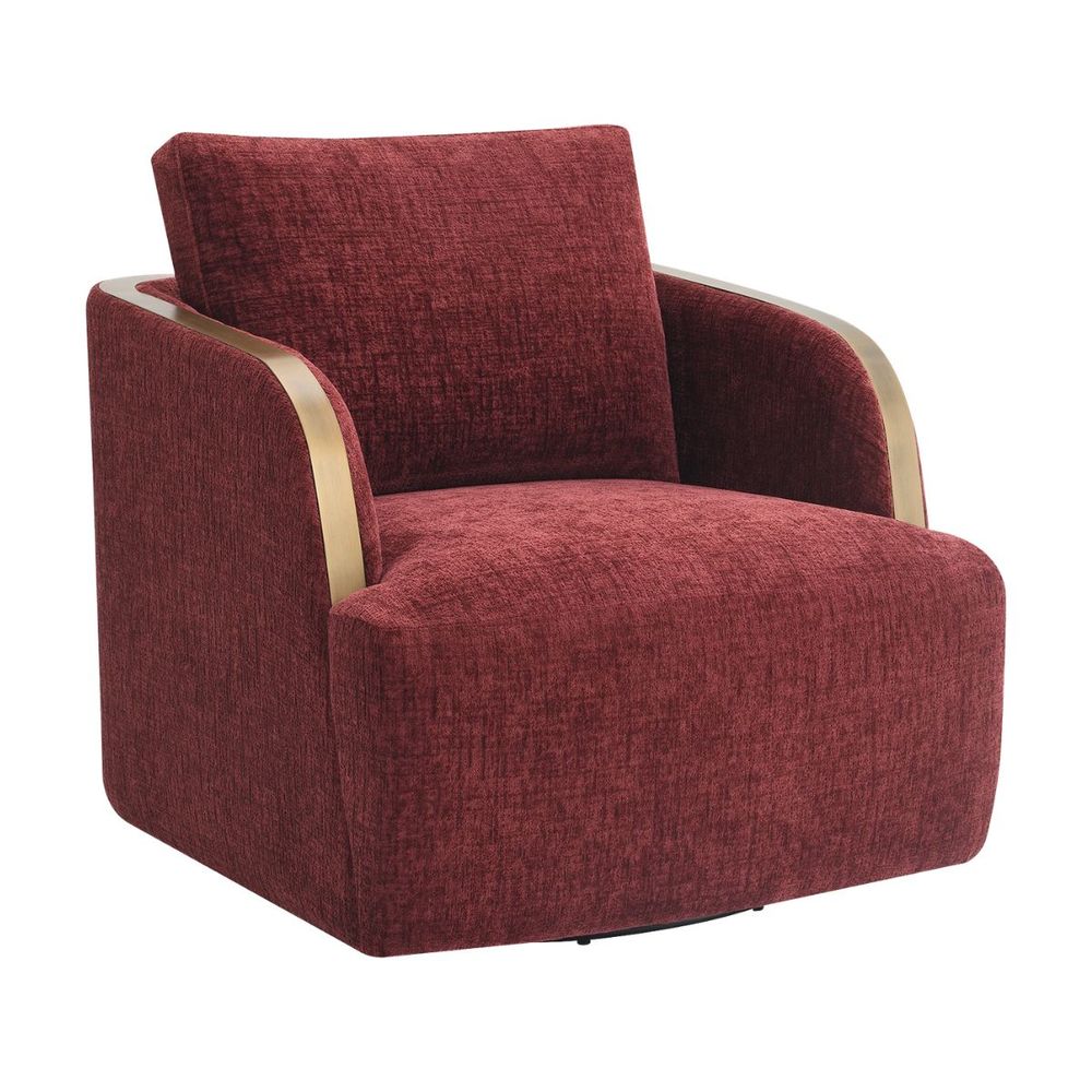 Compton Swivel Arm Chair - Brass/Burgundy Chenille