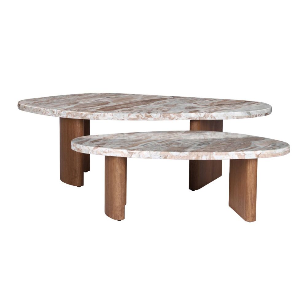 Solstice River Brown Marble Tables Set of 2 - Walnut