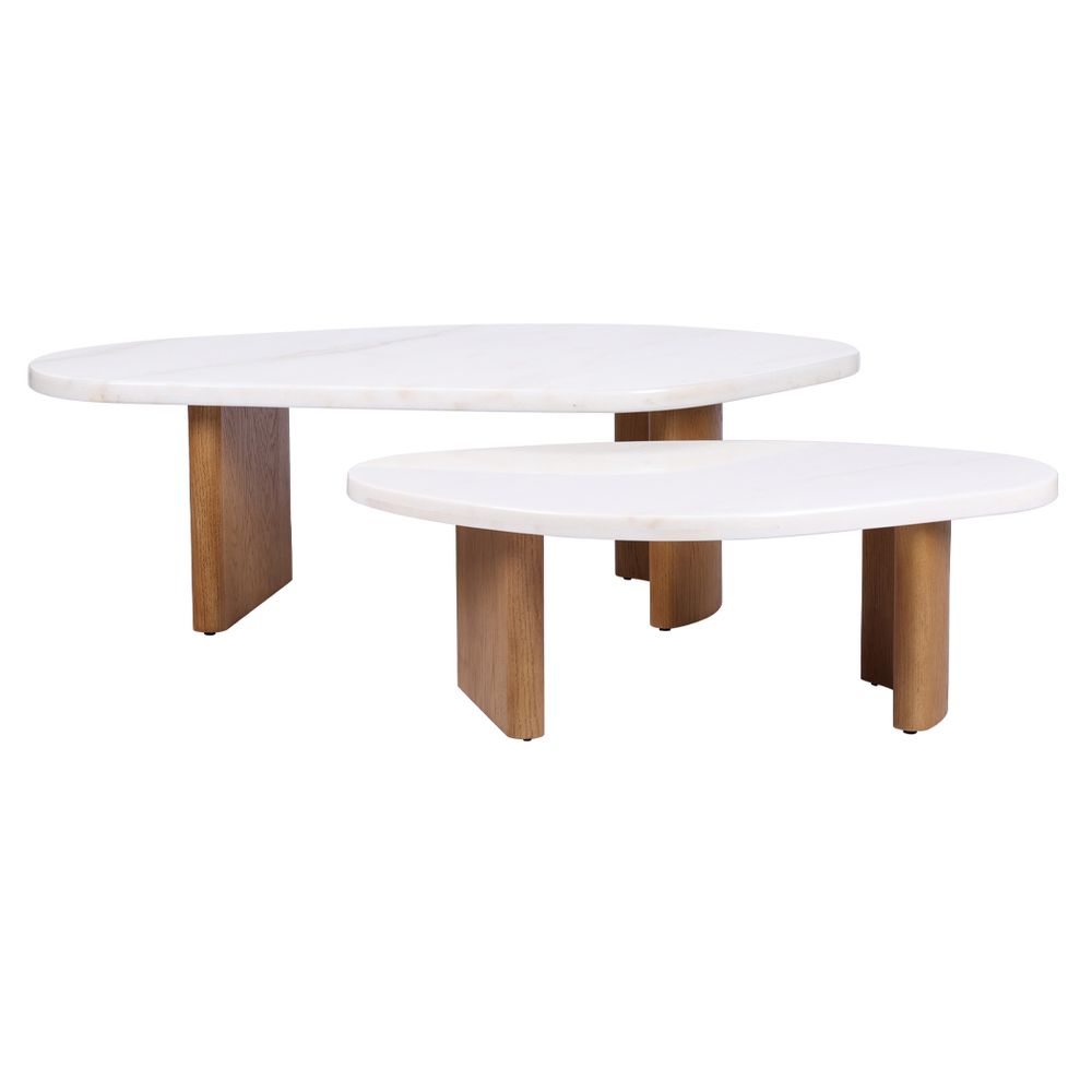 Solstice Ivory Cloud Marble Coffee Tables Set of 2 - Oak