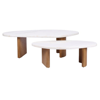Solstice Ivory Cloud Marble Coffee Tables Set of 2 - Oak