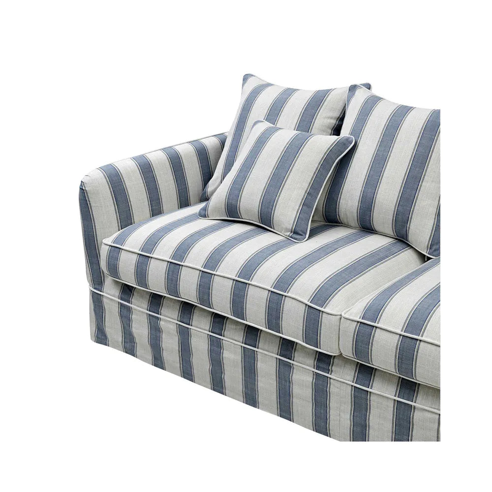 Noosa 3- Seater Sofa Sky Blue Stripe Linen Blend