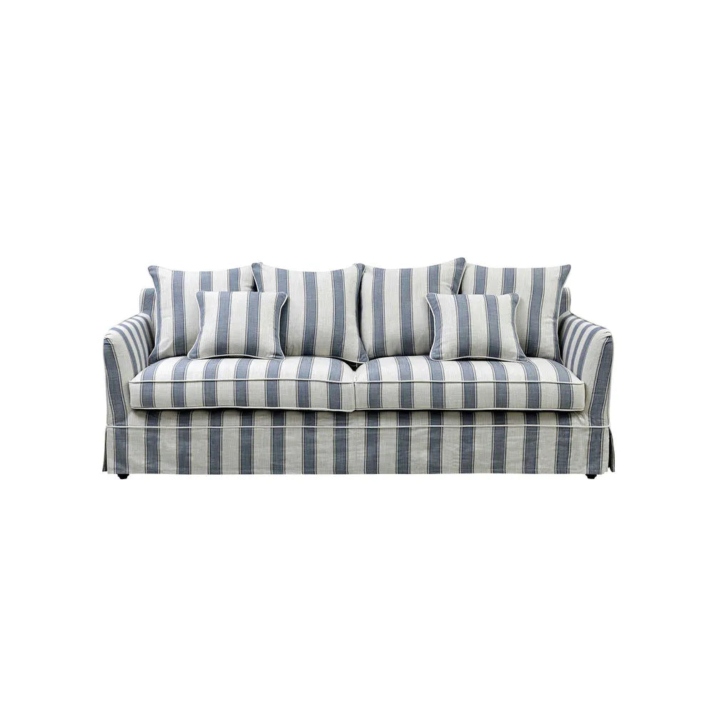 Noosa 3- Seater Sofa Sky Blue Stripe Linen Blend