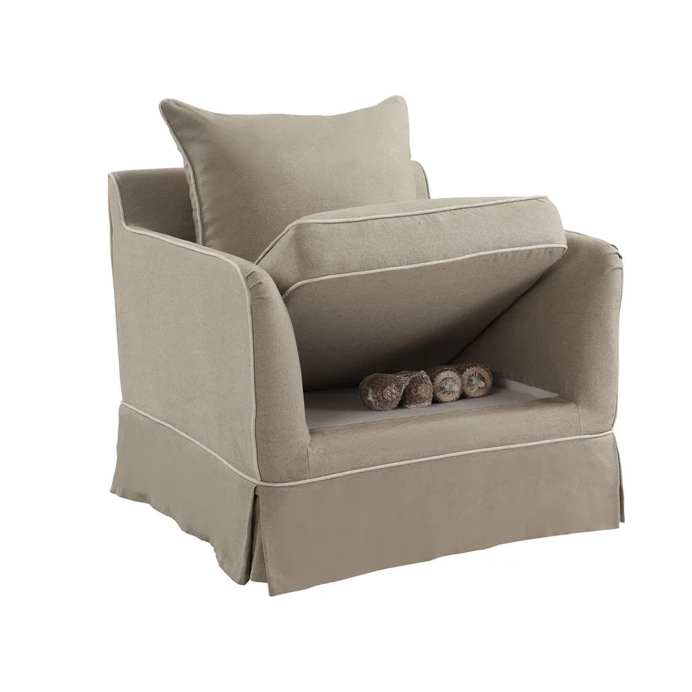 Noosa Armchair Natural With White Piping Linen Blend