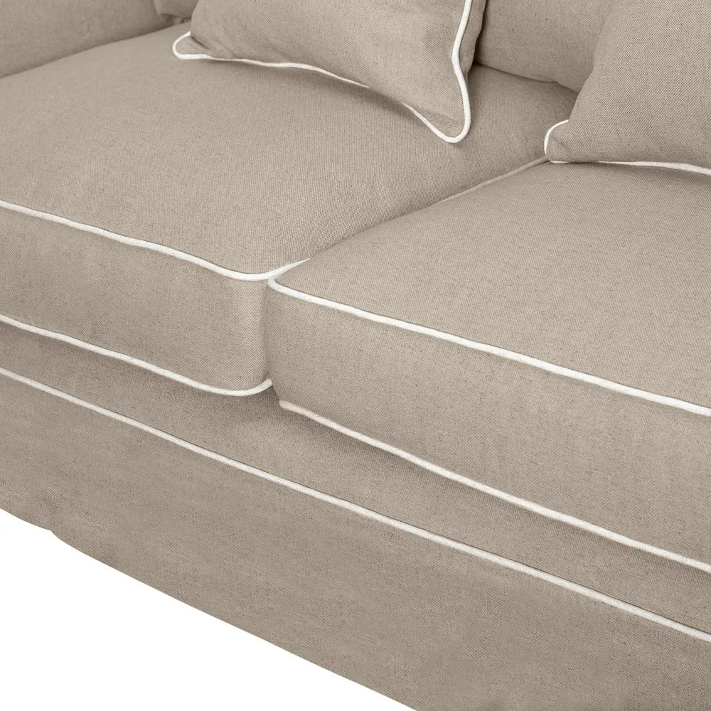 Noosa 2- Seater Sofa Natural With White Piping Linen Blend