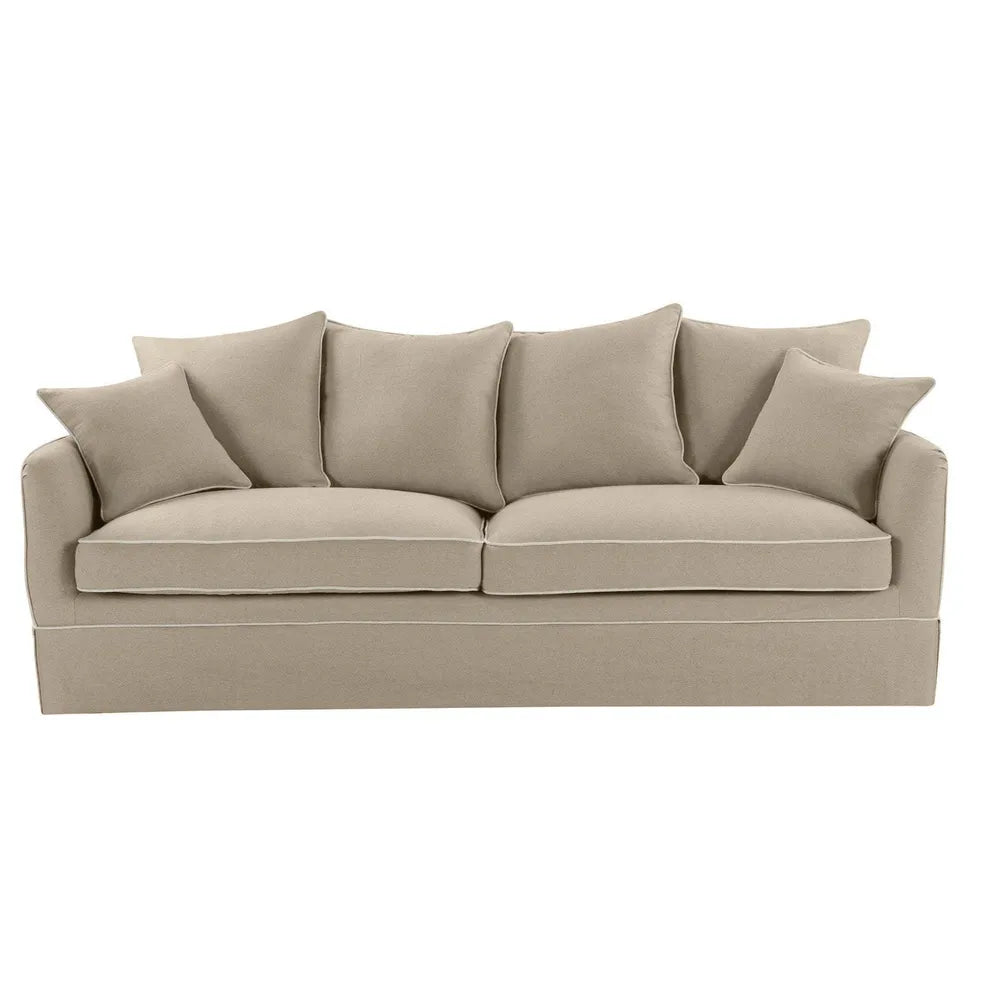 Noosa 3- Seater Sofa Natural With White Piping Linen Blend