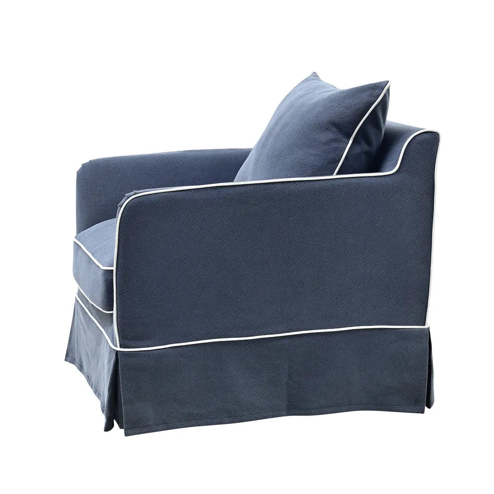 Noosa Armchair Navy With White Piping Linen Blend