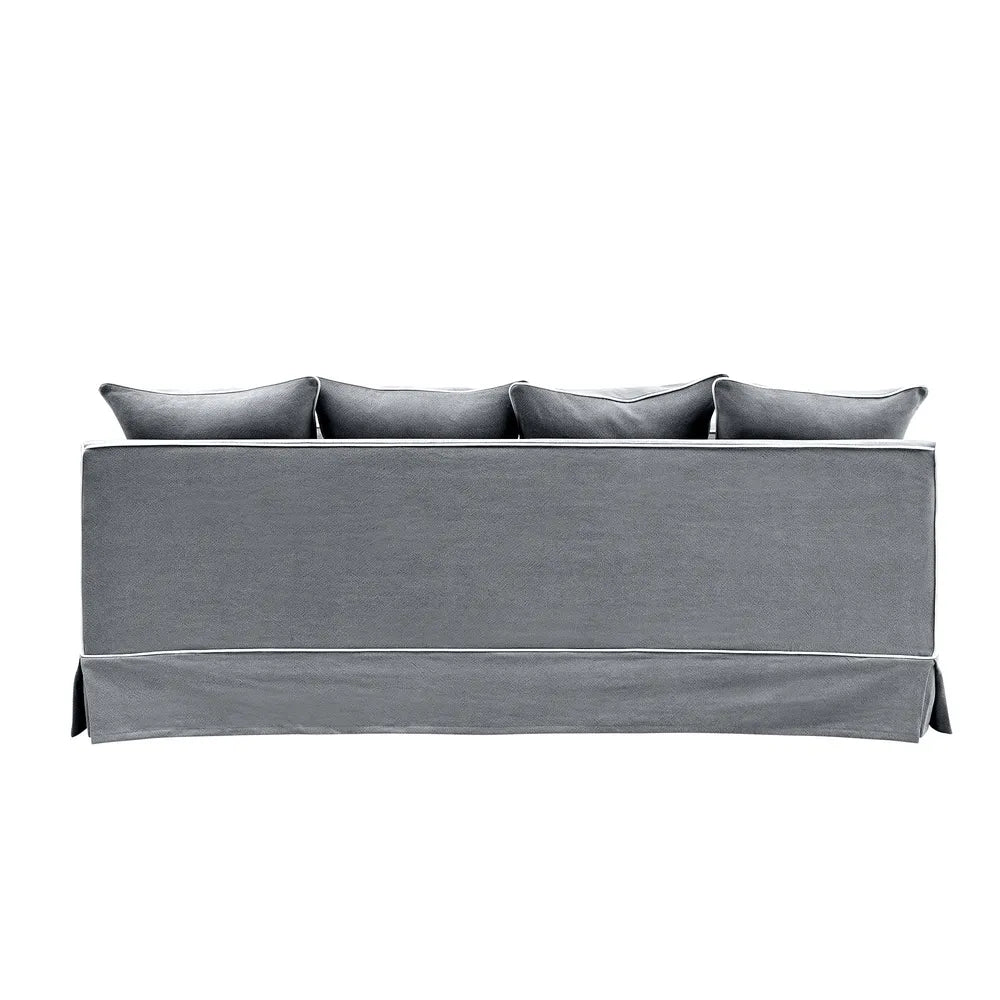 Noosa 3- Seater Sofa Grey With White Piping Linen Blend