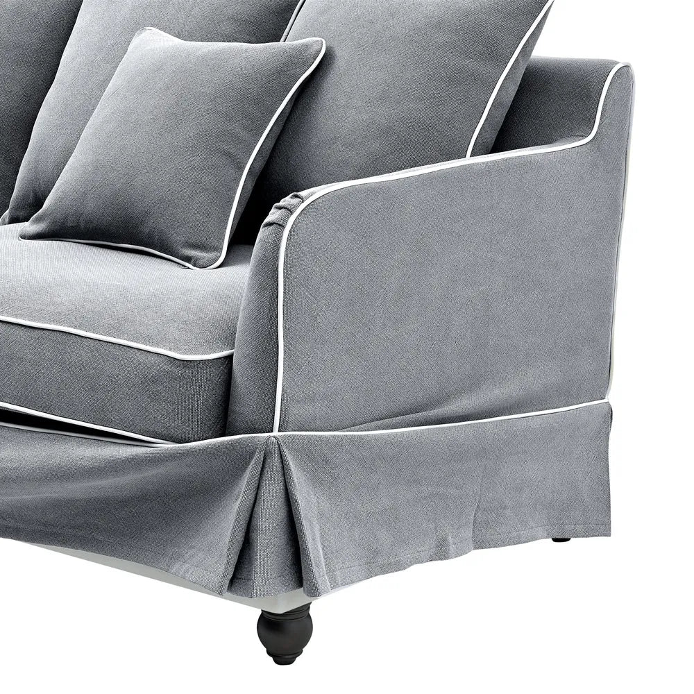 Noosa 3- Seater Sofa Grey With White Piping Linen Blend