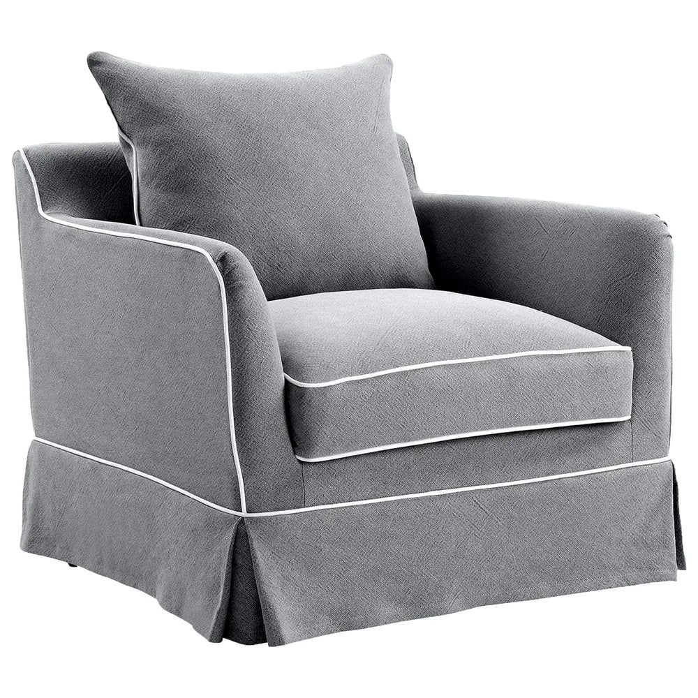 Noosa Armchair Grey With White Piping Linen Blend