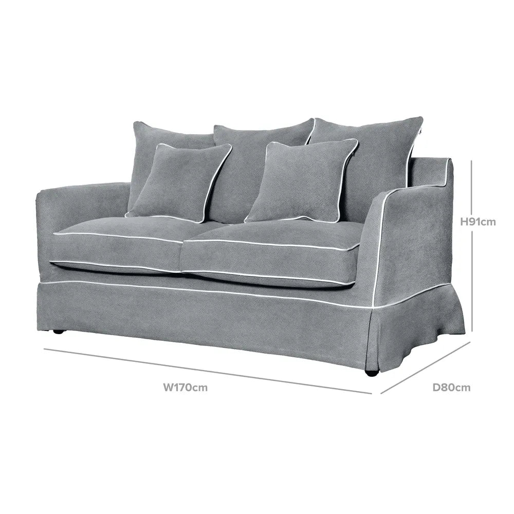 Noosa 2- Seater Sofa Grey With White Piping Linen Blend
