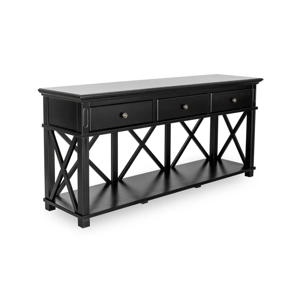 Sorrento 3 Drawer Hamptons Console Table 190cm - Black