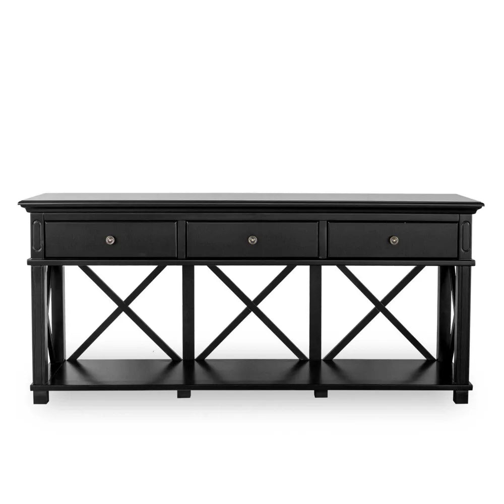 Sorrento 3 Drawer Hamptons Console Table 190cm - Black