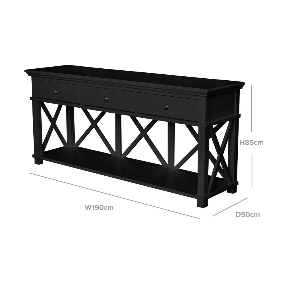 Sorrento 3 Drawer Hamptons Console Table 190cm - Black