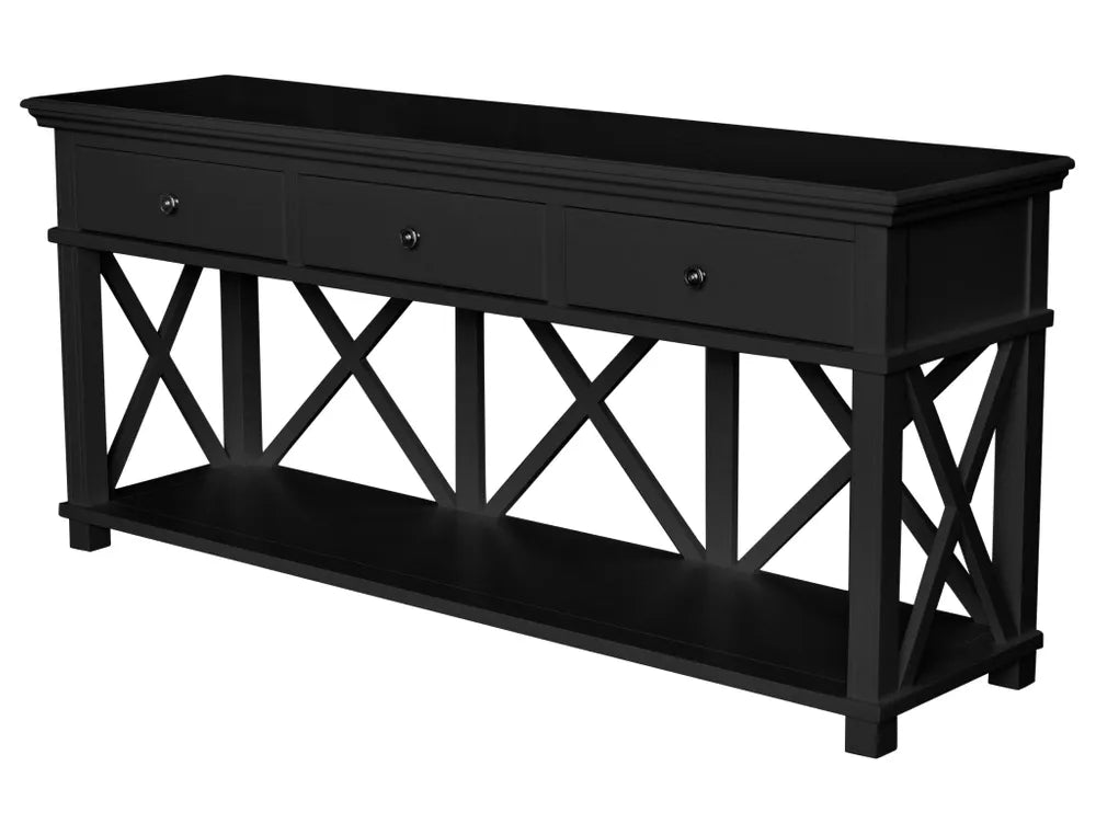 Sorrento 3 Drawer Hamptons Console Table 190cm - Black