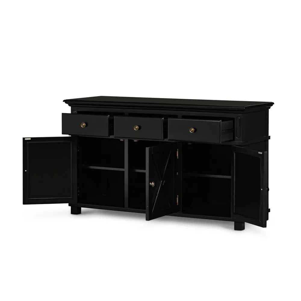 Sorrento 3 Door Hamptons Buffet 145cm - Black