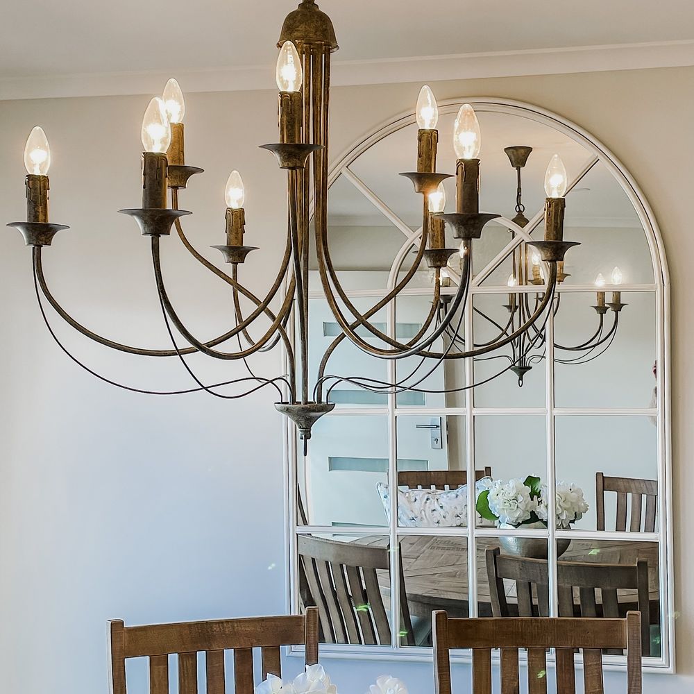 9 Arm Iron Chandelier - Taupe