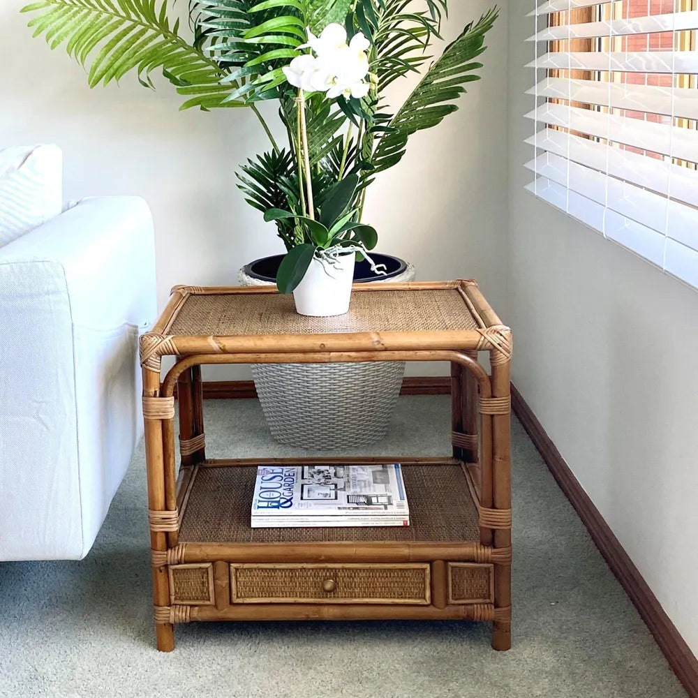 Cayman Rattan Side Table With Drawer