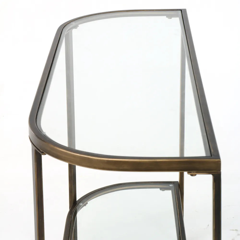 Palladium Curved Glass Console Table - Brass