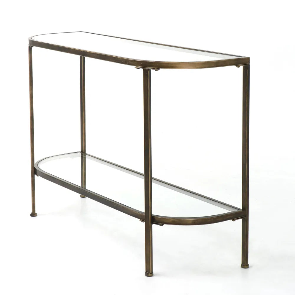 Palladium Curved Glass Console Table - Brass