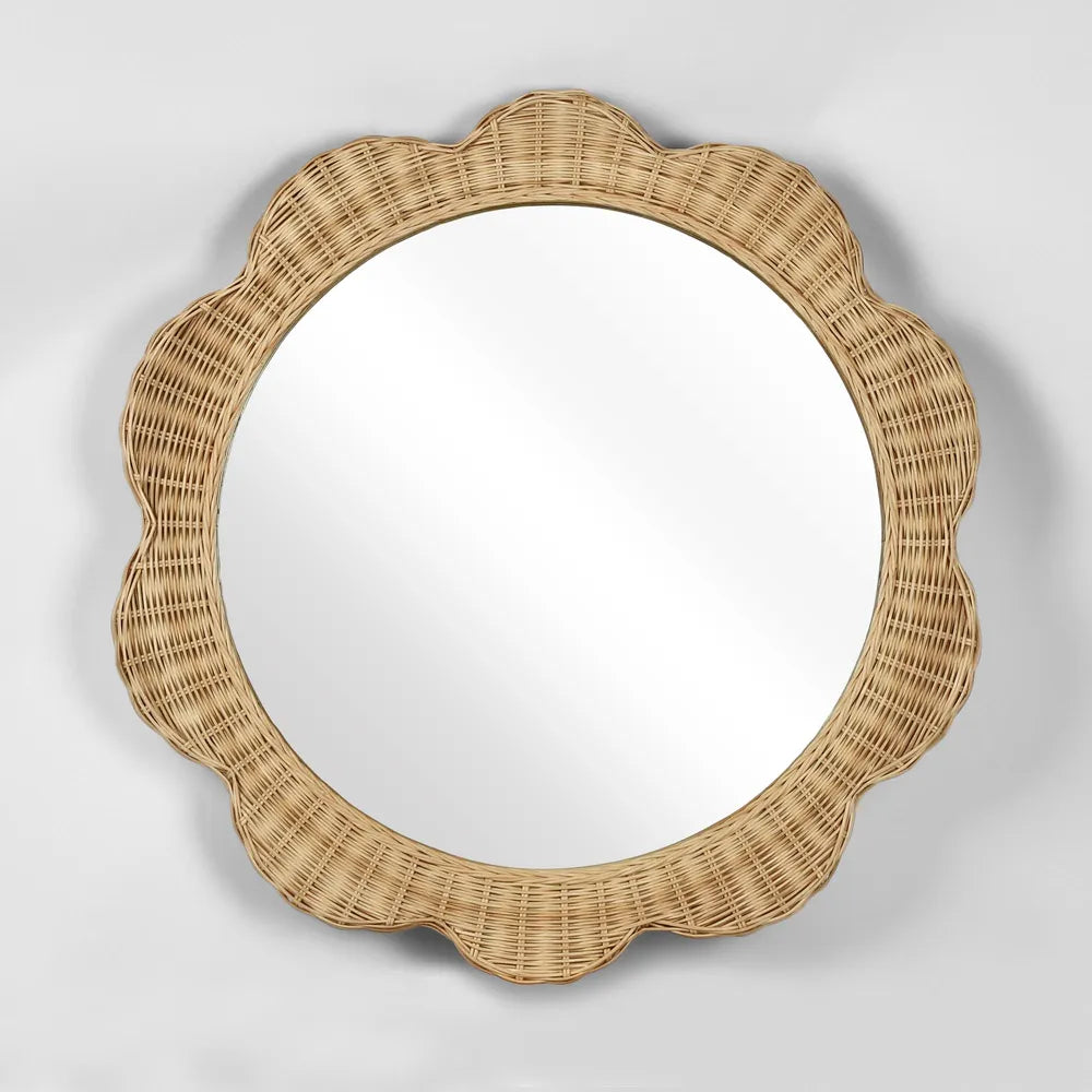 Belle Scallop Round Rattan Mirror