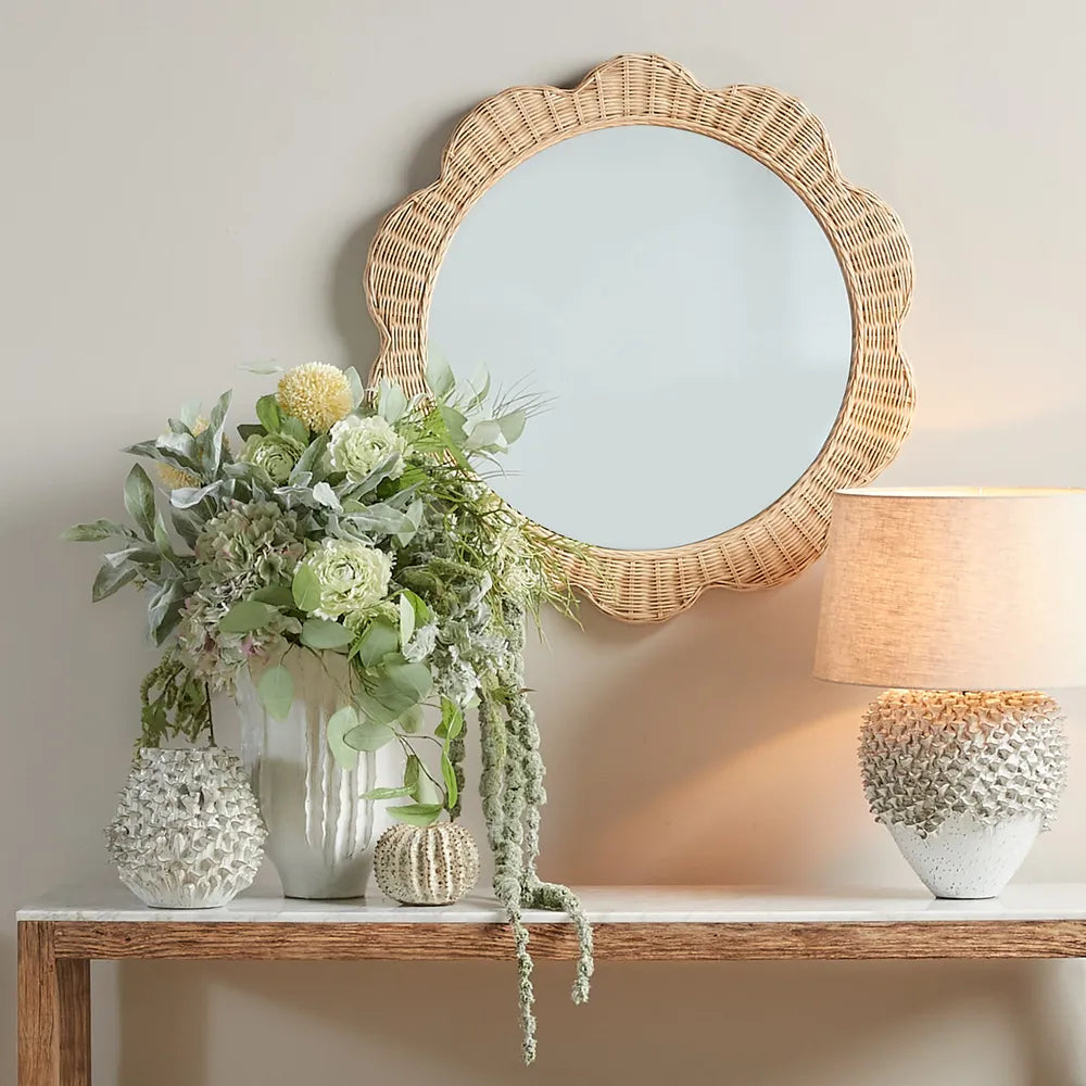 Belle Scallop Round Rattan Mirror