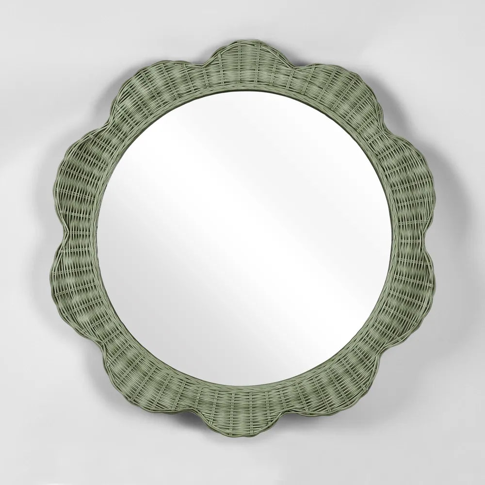 Belle Scallop Round Rattan Mirror