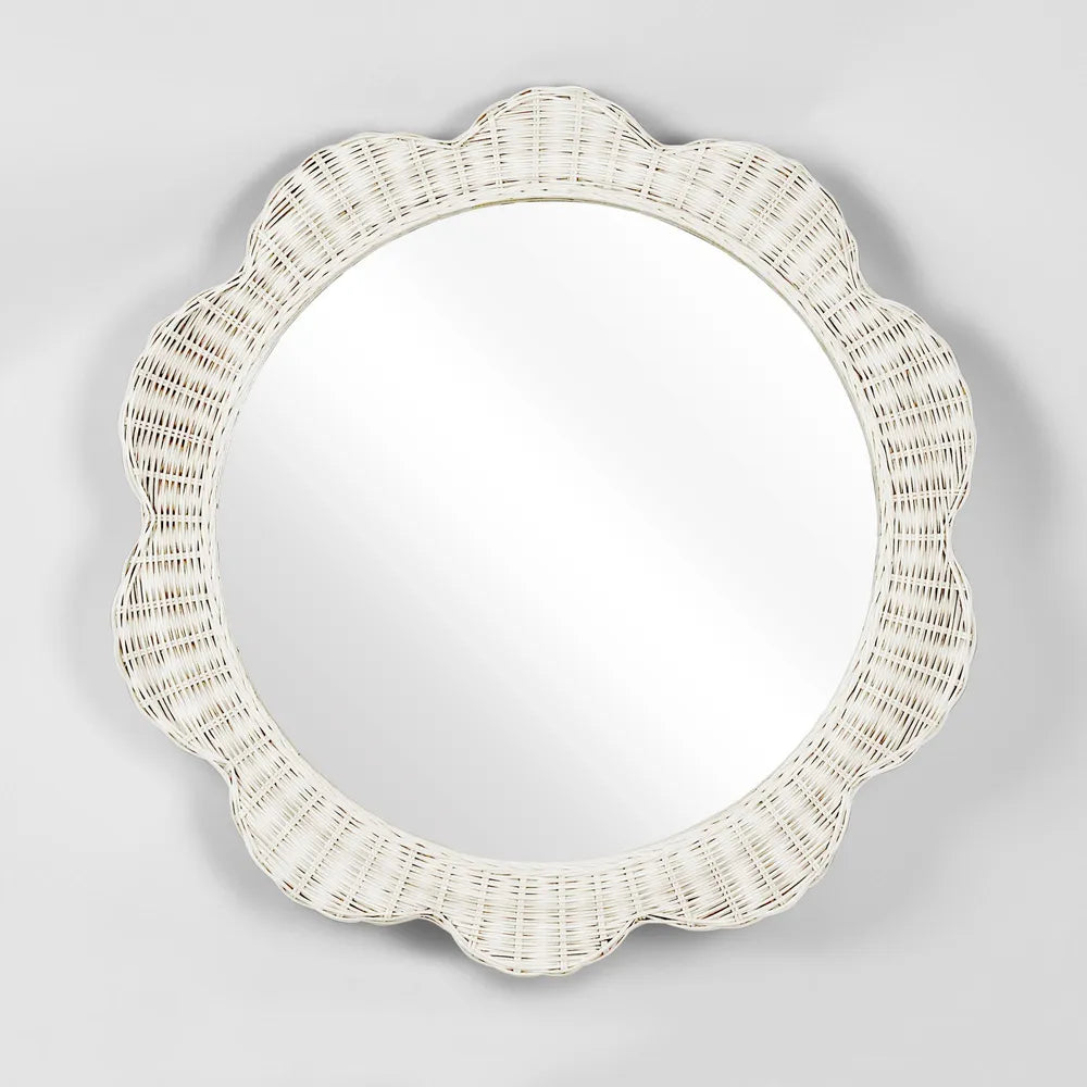 Belle Scallop Round Rattan Mirror