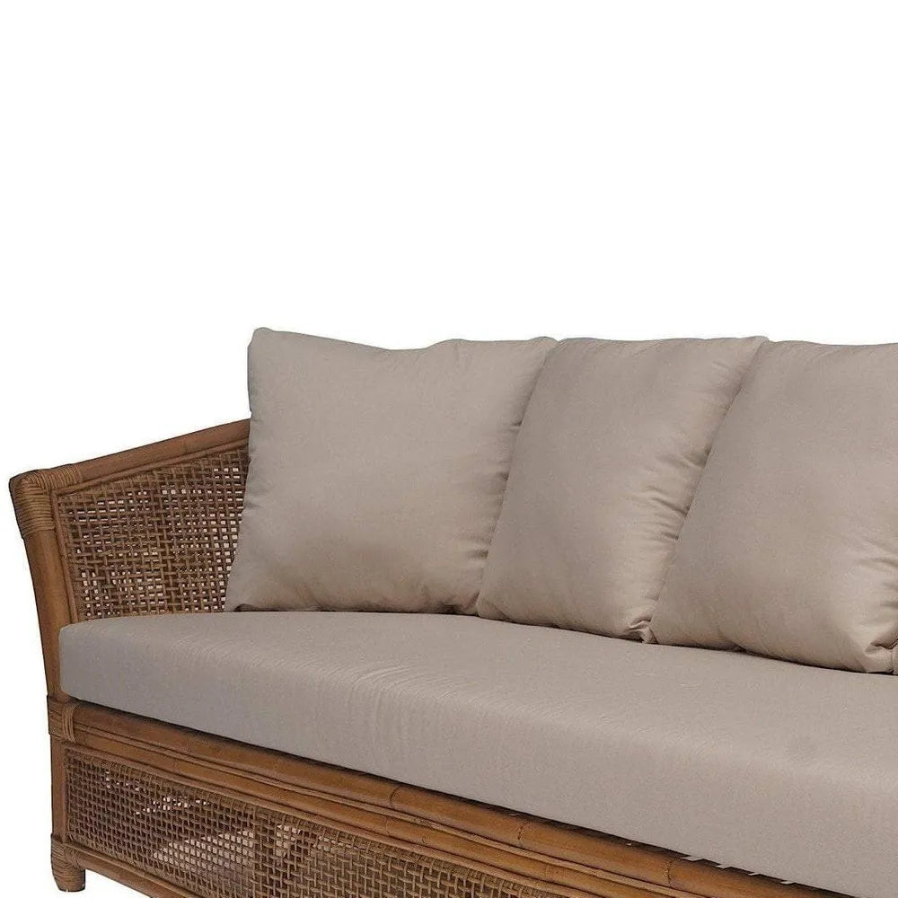 Cayman Hamptons Rattan 3 Seater Sofa with Cushions - Beige