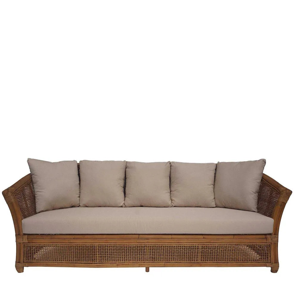 Cayman 2 Seater + 3 Seater Rattan Hamptons Sofa - Natural With Beige Cushions