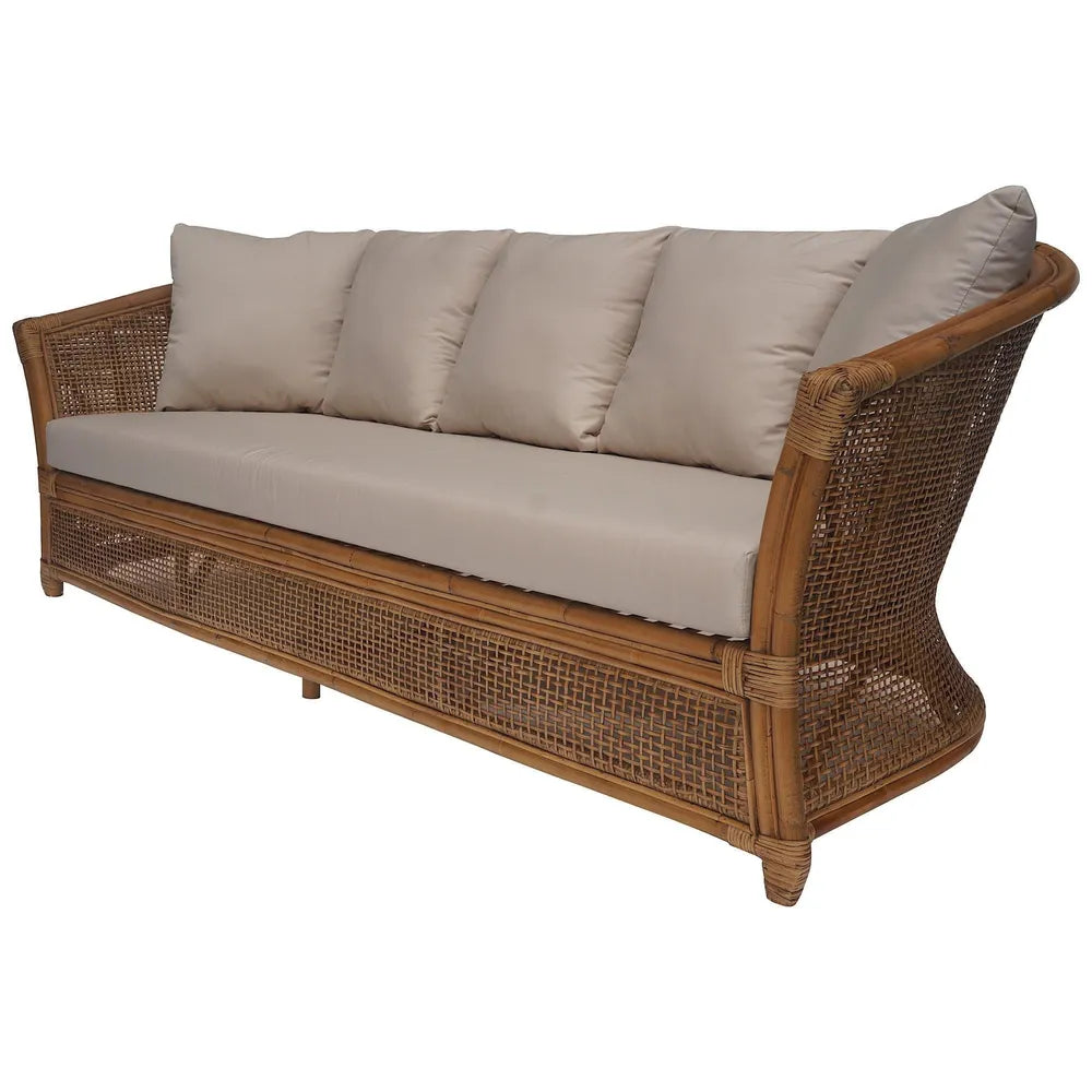 Cayman 2 Seater + 3 Seater Rattan Hamptons Sofa - Natural With Beige Cushions