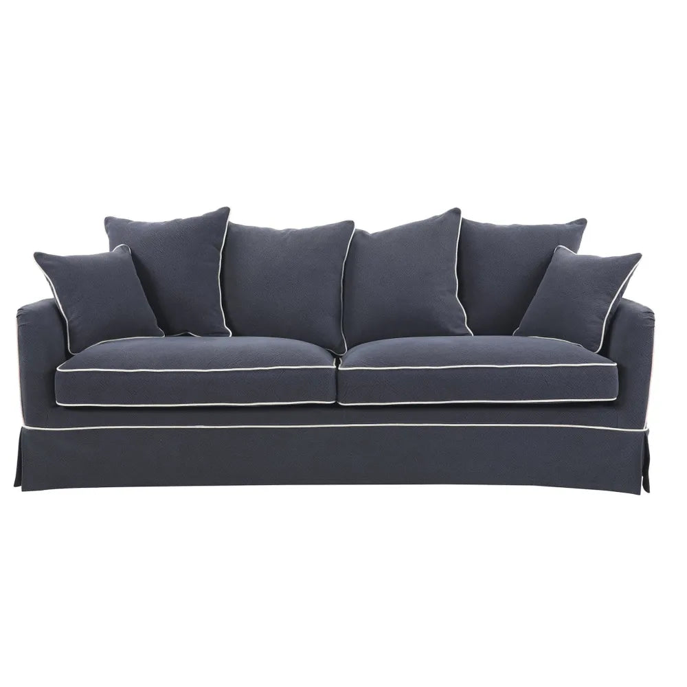 Noosa 3- Seater Sofa Navy With White Piping Linen Blend