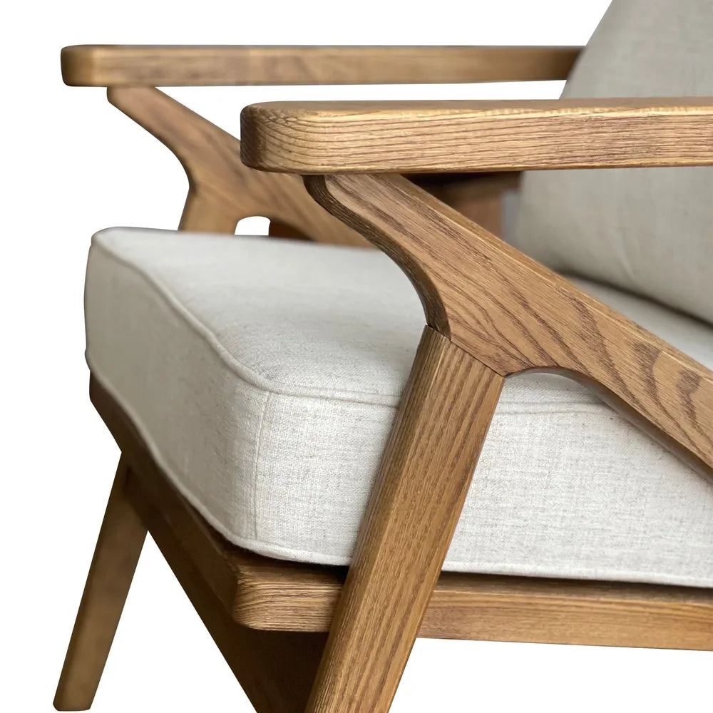 Ash Wood Chair With Natural Cream Cushions