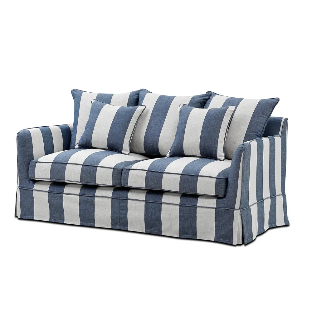 Noosa 2- Seater Sofa Denim Cream Stripe Linen Blend