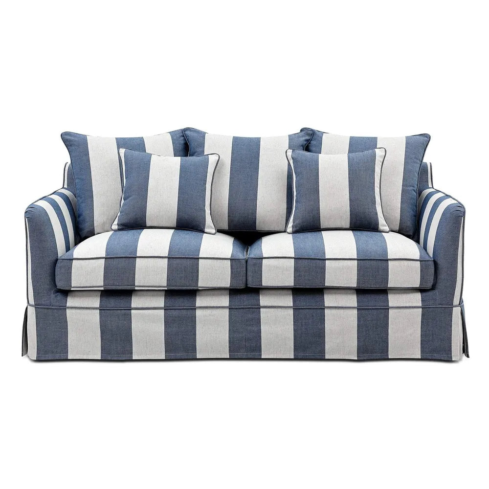 Noosa 2- Seater Sofa Denim Cream Stripe Linen Blend