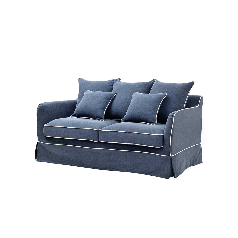 Noosa 2- Seater Sofa Navy With White Piping Linen Blend