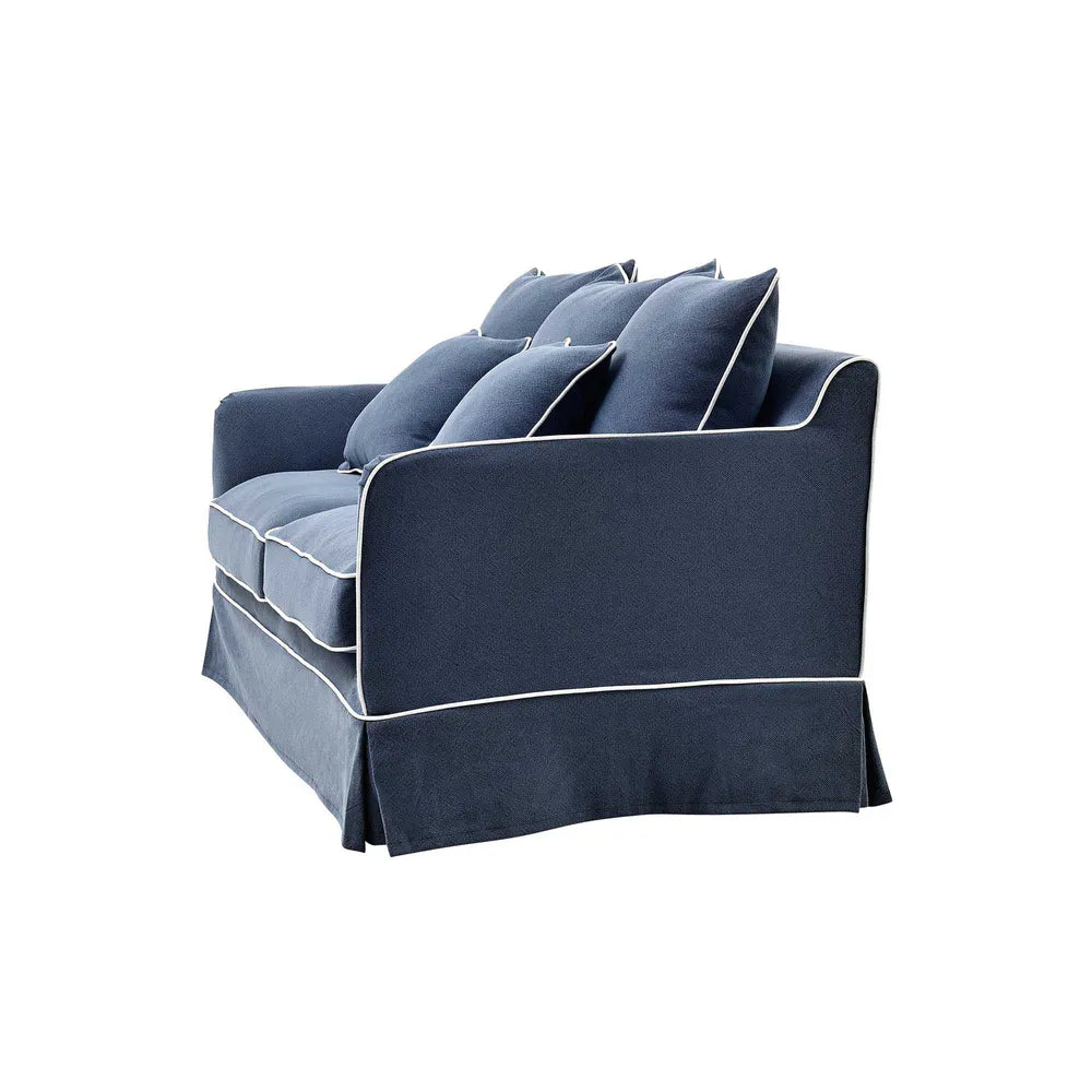 Noosa 2- Seater Sofa Navy With White Piping Linen Blend