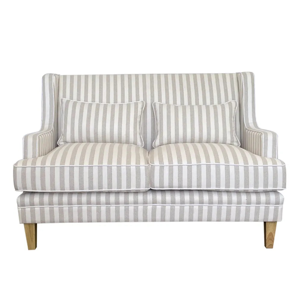 Bondi 2 Seater + 3 Seater Fabric Sofa With Natural Stripe And White Piping