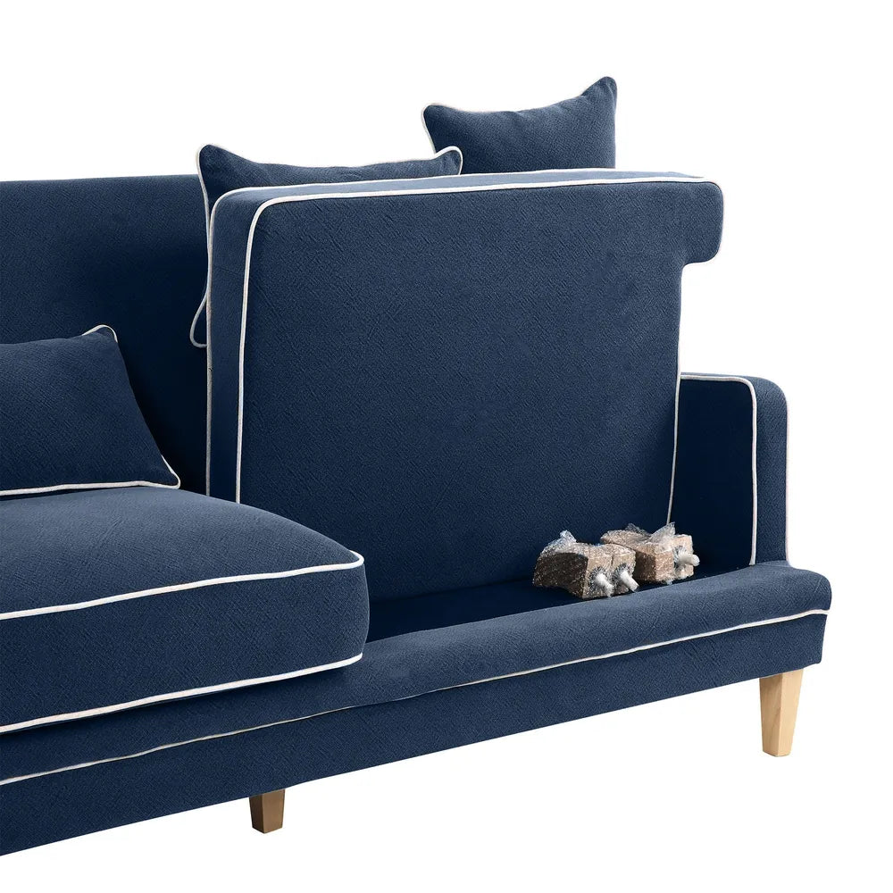 Bondi 3 Seater Fabric Sofa - Navy with White Piping