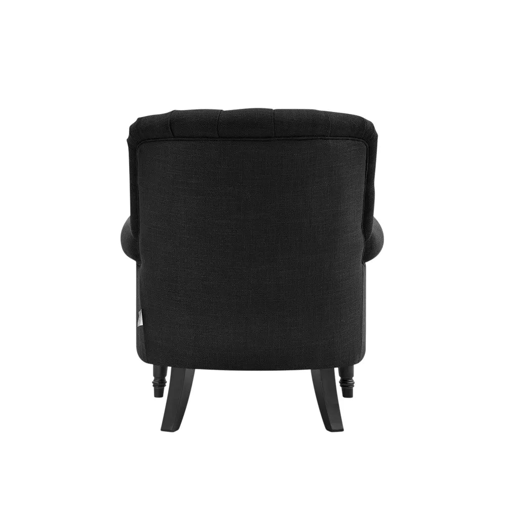 Maurice Hamptons Buttoned Fabric Armchair with Studs Linen Blend - Charcoal