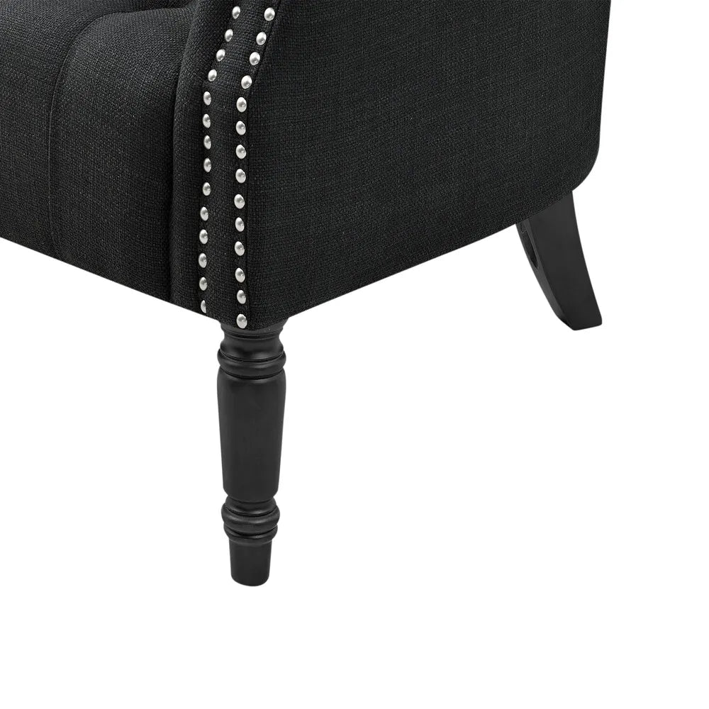 Maurice Hamptons Buttoned Fabric Armchair with Studs Linen Blend - Charcoal