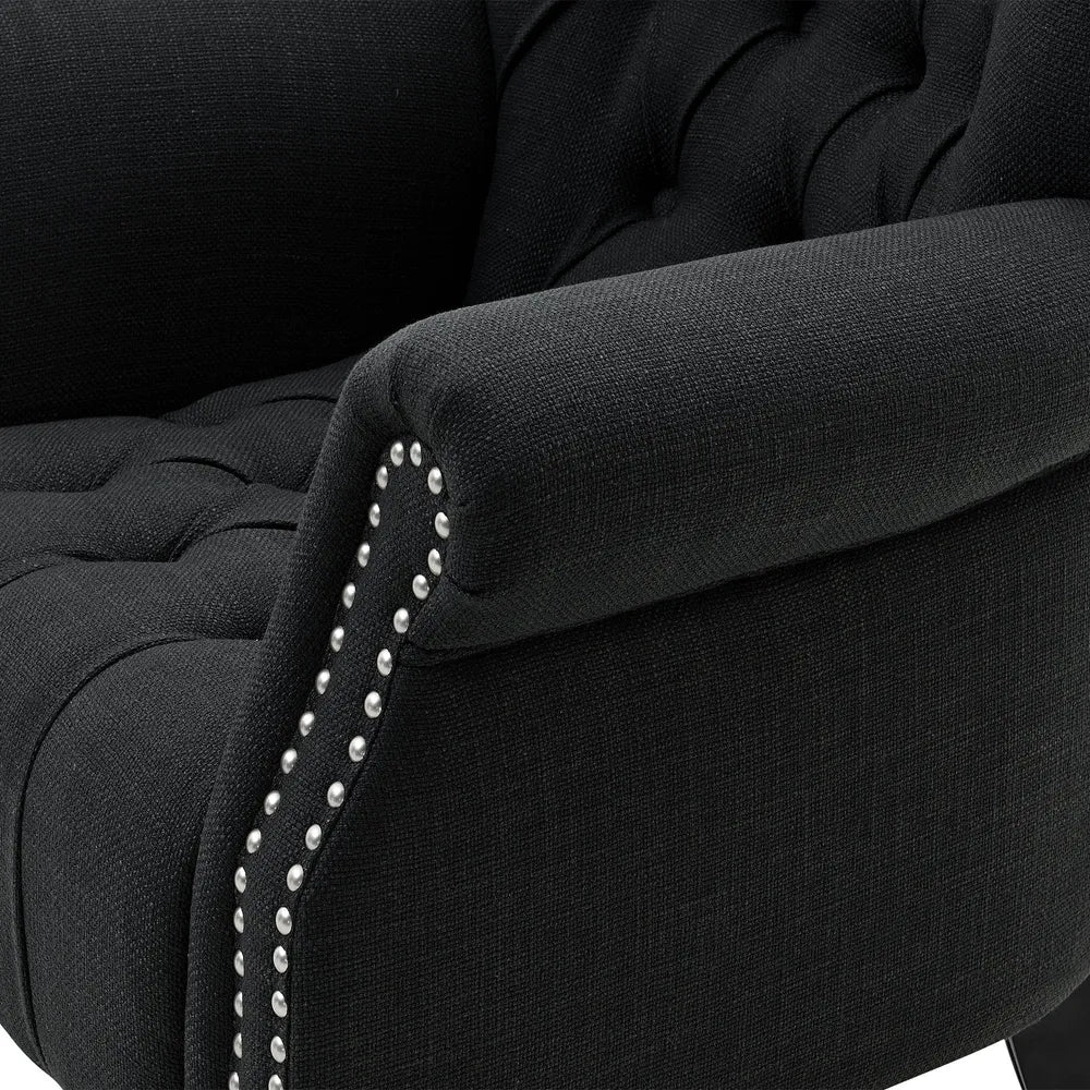 Maurice Hamptons Buttoned Fabric Armchair with Studs Linen Blend - Charcoal