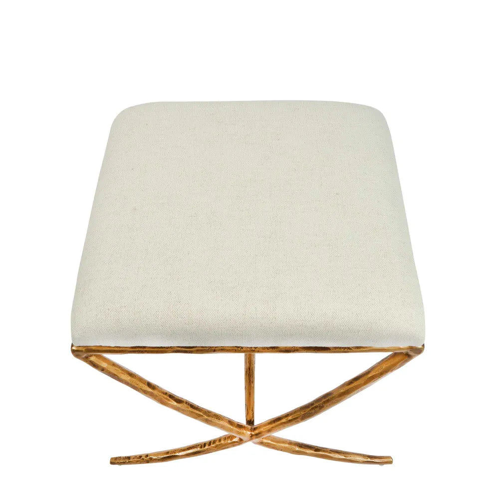 Aries Upholstered Iron Stool - Gold in Natural Linen