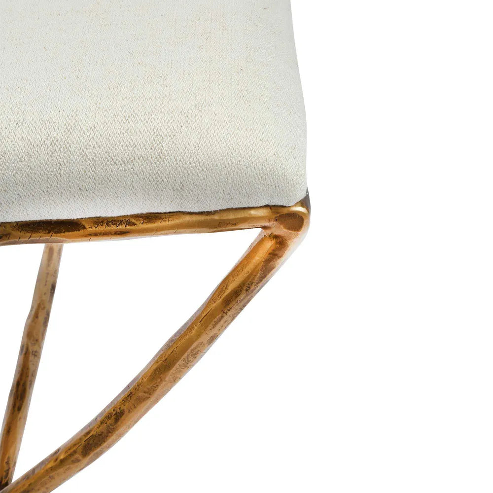 Aries Upholstered Iron Stool - Gold in Natural Linen