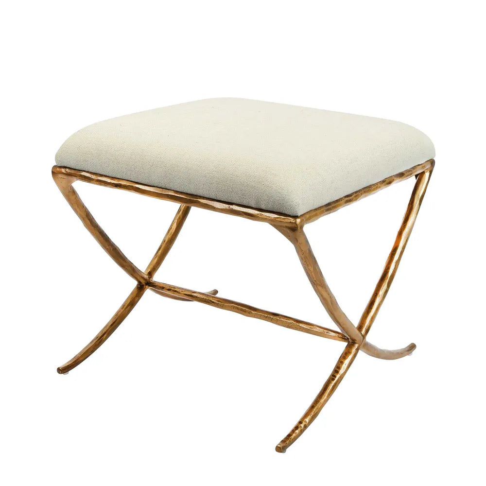 Aries Upholstered Iron Stool - Gold in Natural Linen