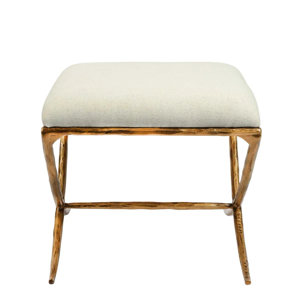 Aries Upholstered Iron Stool - Gold in Natural Linen