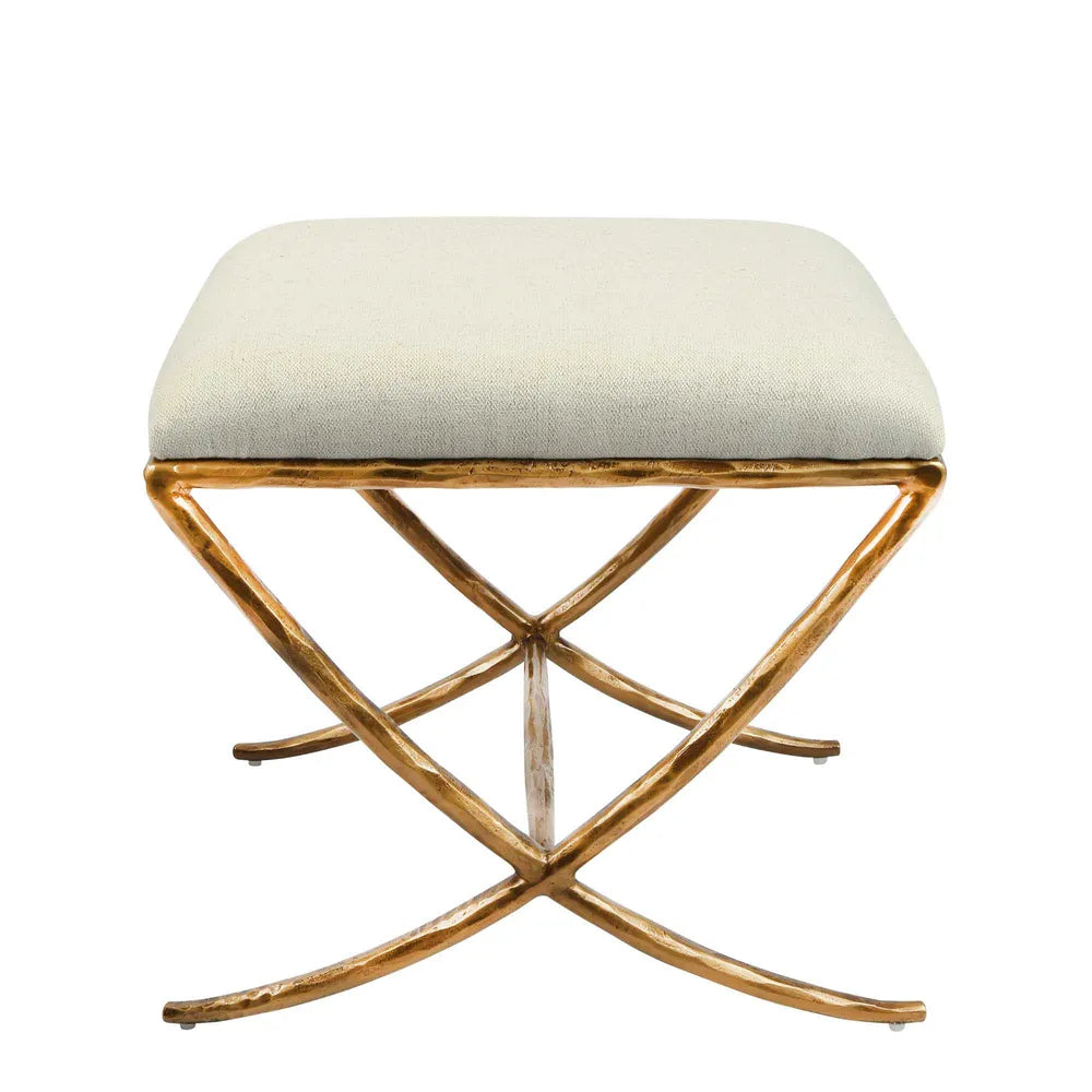 Aries Upholstered Iron Stool - Gold in Natural Linen